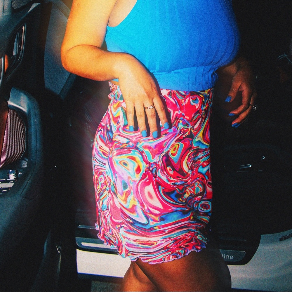 Tie Dye Mesh Overlay Skirt